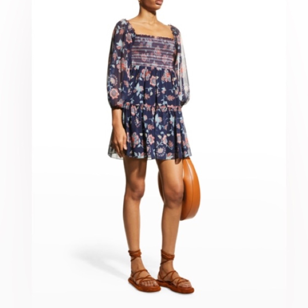 Sachin & Babi Lola Floral Smocked Mini Dress NWT XS Anthropologie Boho Tiered
